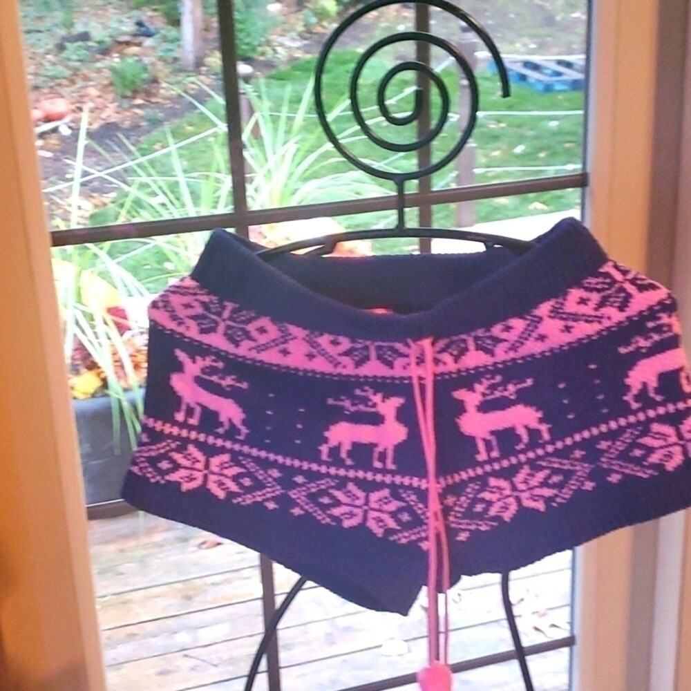 Betsey Johnson Holiday Fuzzy Hot Pink & Blue Deer Graphic Sleep Sz S Shorts